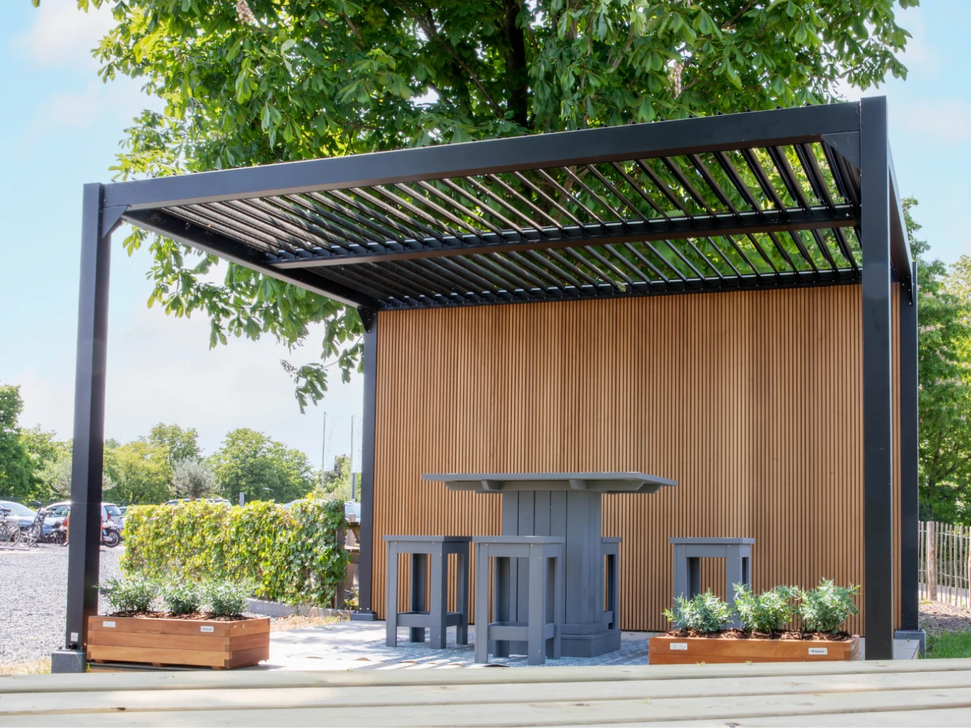 Aluminium Pergola met Lamellen Zwart 400 x 400 cm - Afbeelding 2